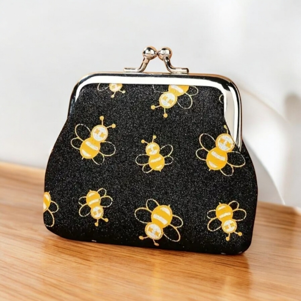 NEW 1 Piece Bee Kisslock Coin Purse Black & Yellow‎